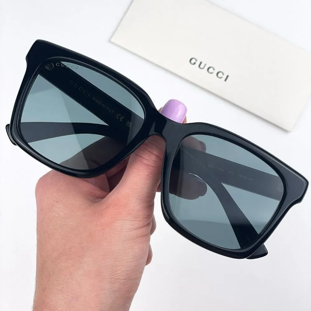 🔥 Gucci GG1175SK 002 Sunglasses Black Smoke Grey Square Unisex